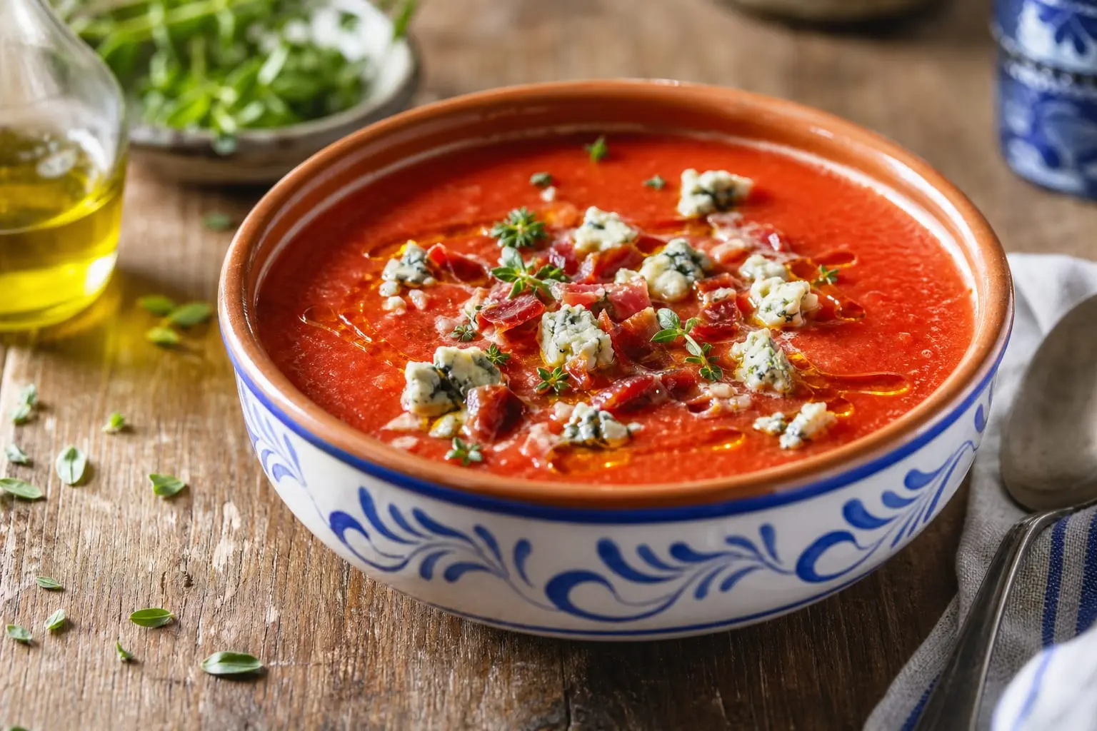 Gazpacho Asturiano de Tomate con Queso de Cabrales