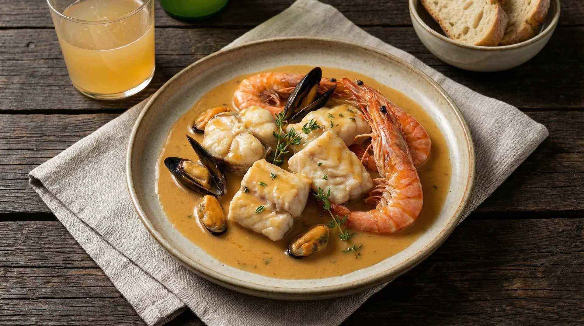 Rape a la sidra con gambas (Pixín de Gala)